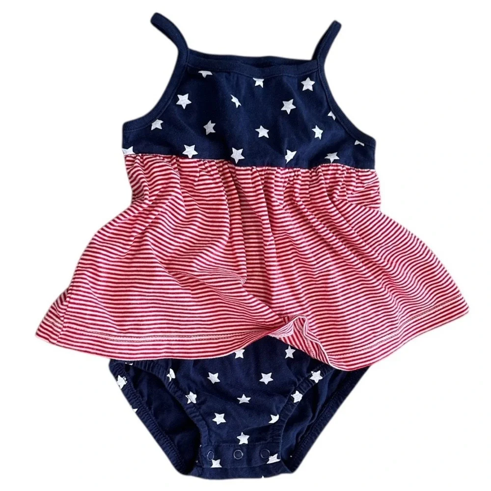 New Carter's Baby Toddler Girls American Flag Cotton Romper Dress Patriotic